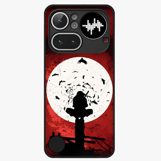 Itachi Limited Edition Naruto Anime Glass Case showing flat back view with iconic anime character artwork and glossy glass finish.