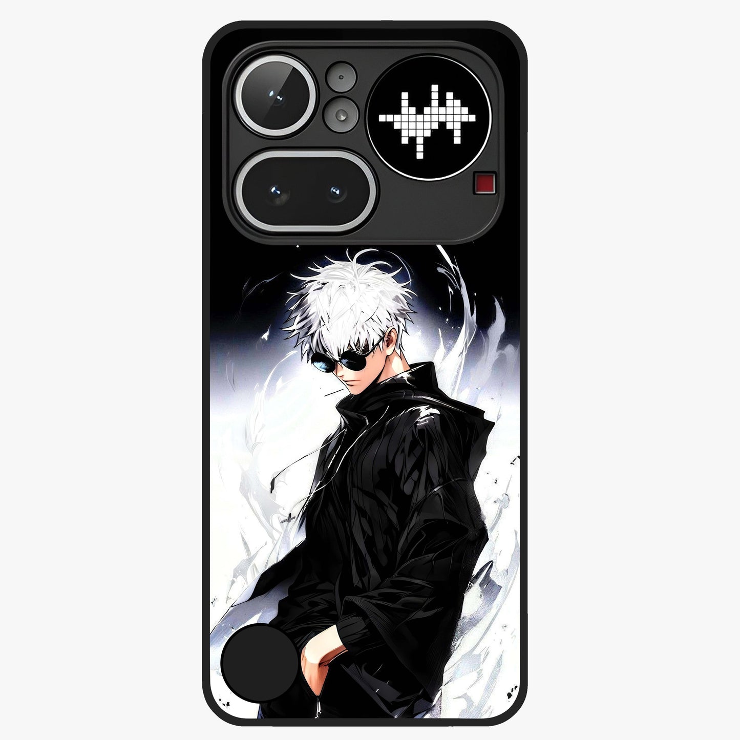 Limitless Shadow King Glass Case showing flat back view with powerful shadow warrior artwork and glossy glass finish.