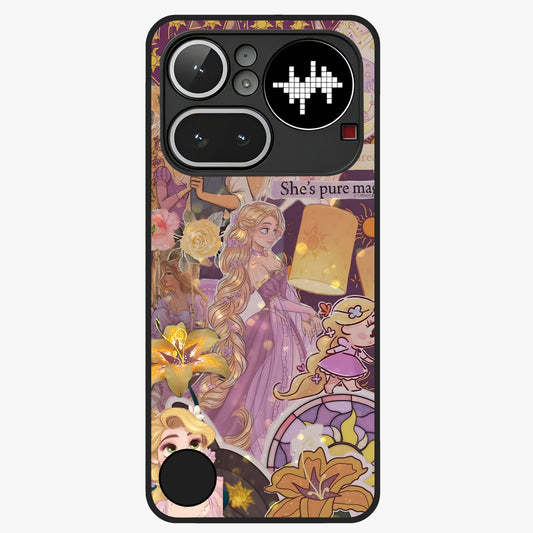 Magical Tangled Dream Glass Case showing flat back view with dreamy tangled artwork and glossy glass finish.