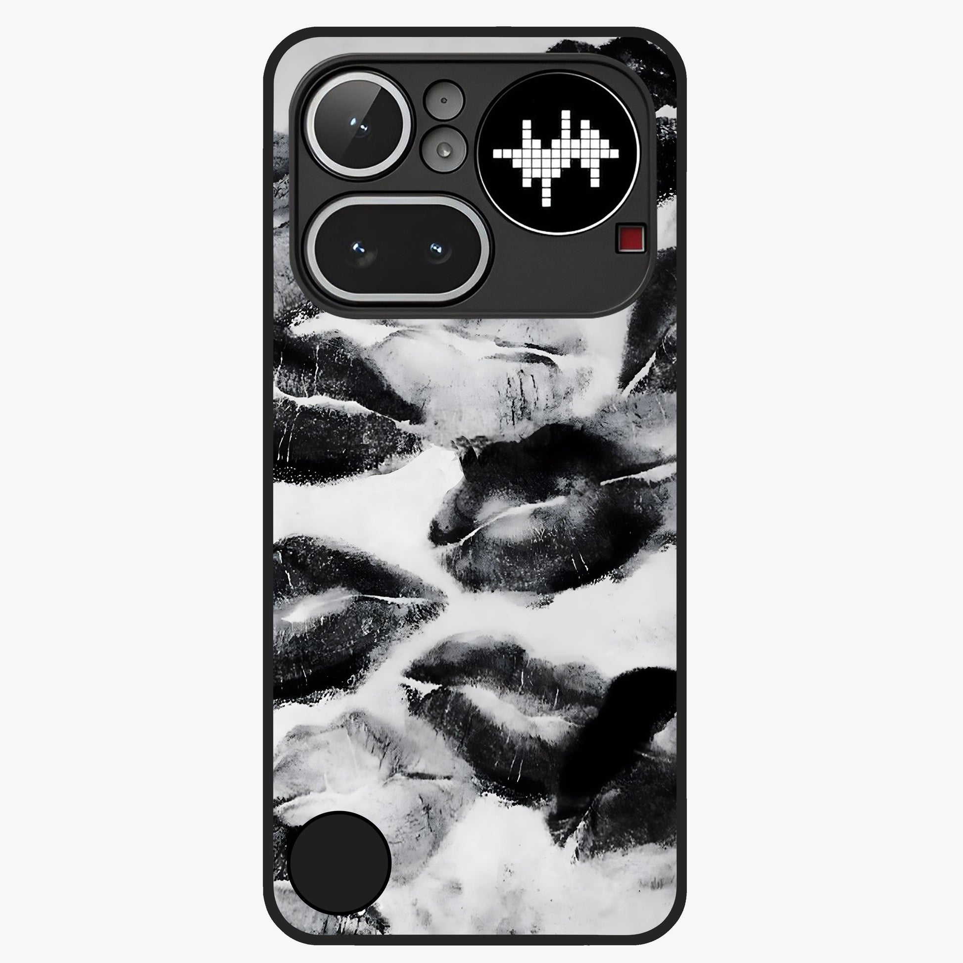 Midnight Kiss Marks Glass Case showing flat back view with lipstick kiss mark artwork and glossy glass finish.