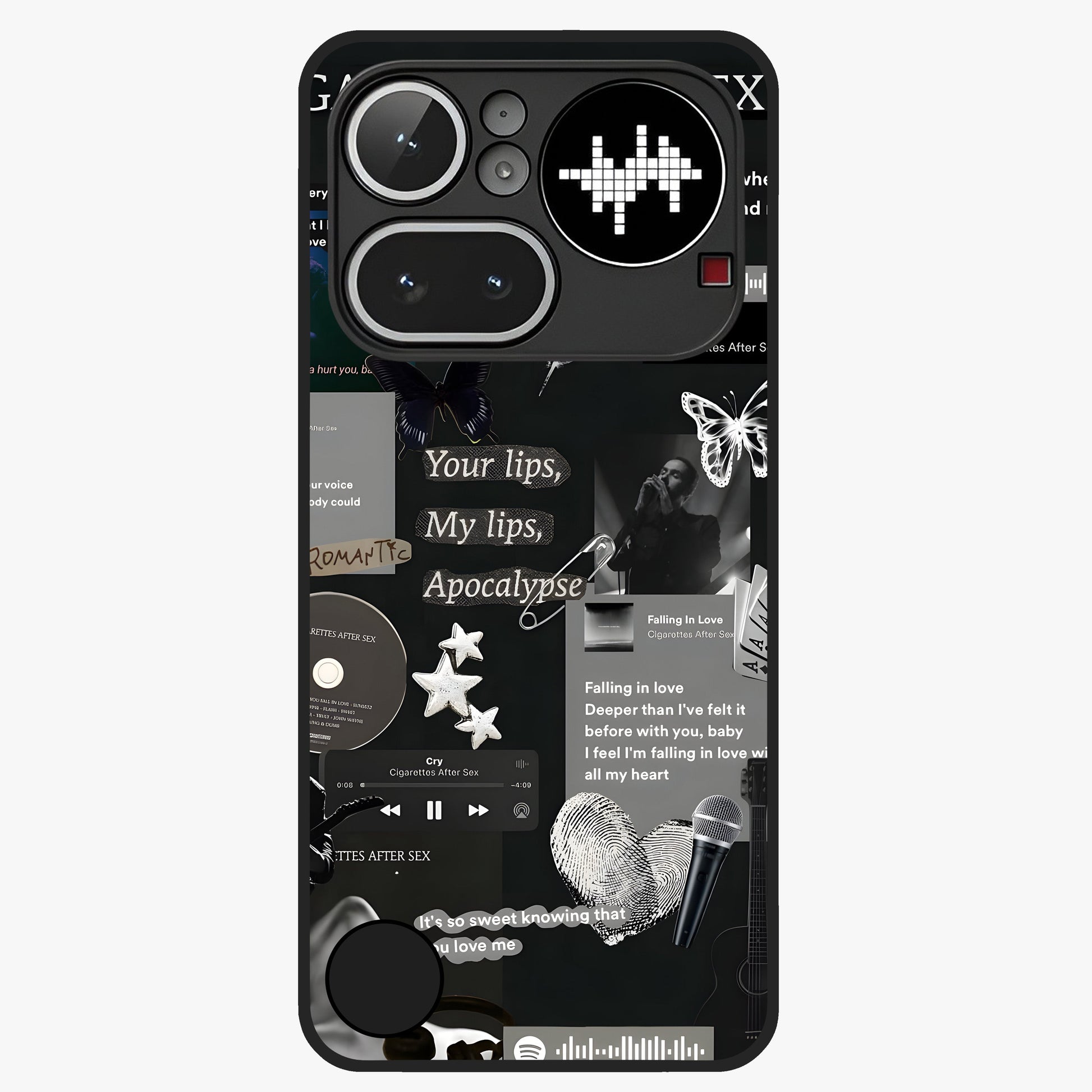 Midnight Love Echo Glass Case showing flat back view with romantic midnight themed artwork and glossy glass finish.