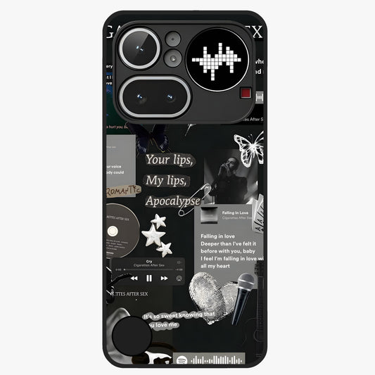 Midnight Love Echo Glass Case showing flat back view with romantic midnight themed artwork and glossy glass finish.