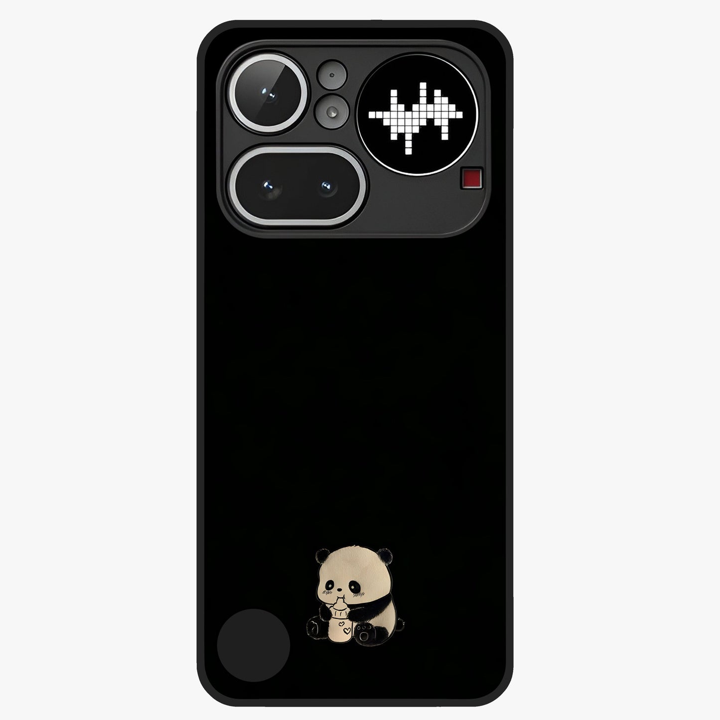 Midnight Panda Love Glass Case showing flat back view with cute panda themed artwork and glossy glass finish.