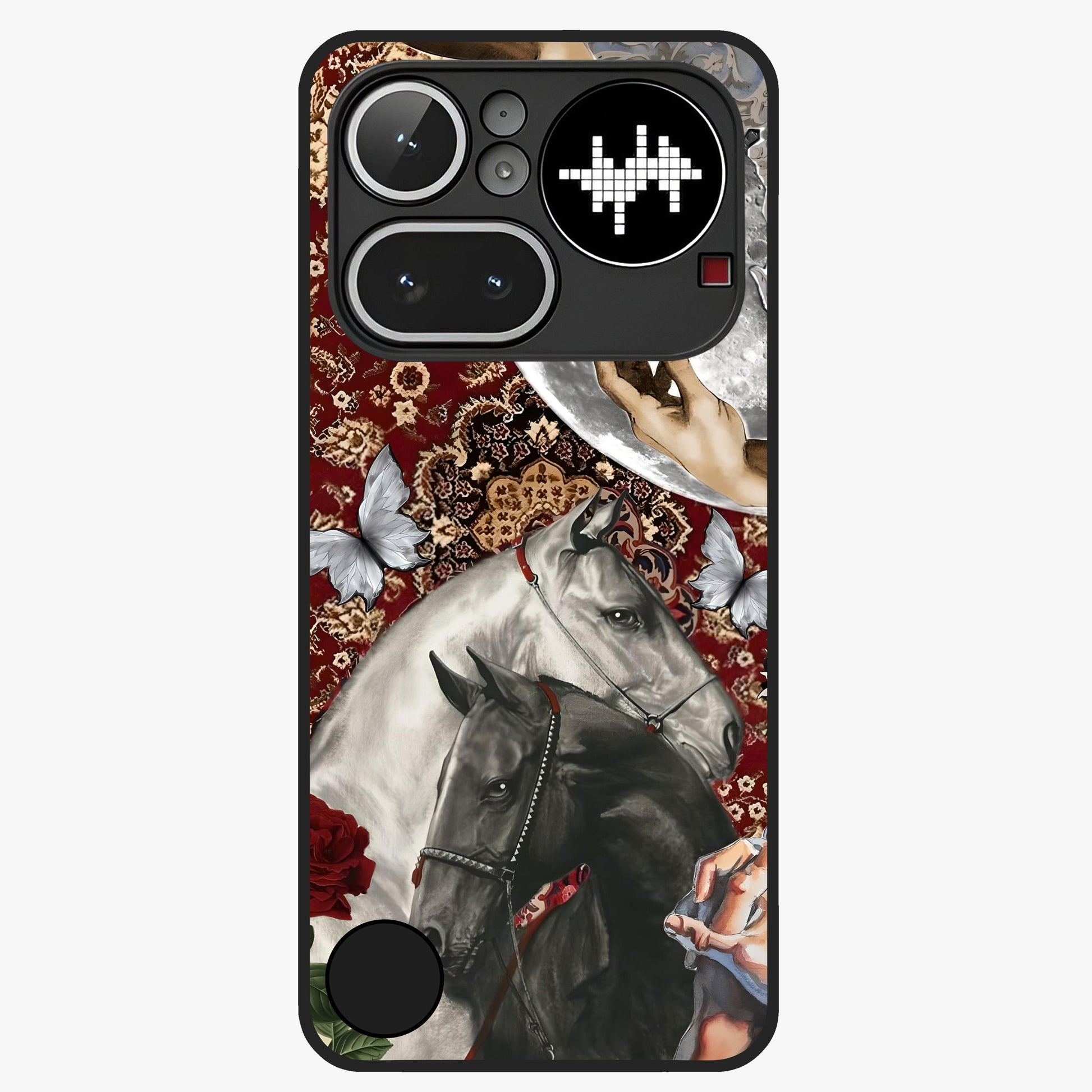 Moonlit Royal Stallion Glass Case showing flat back view with majestic horse under moonlight artwork and glossy glass finish.