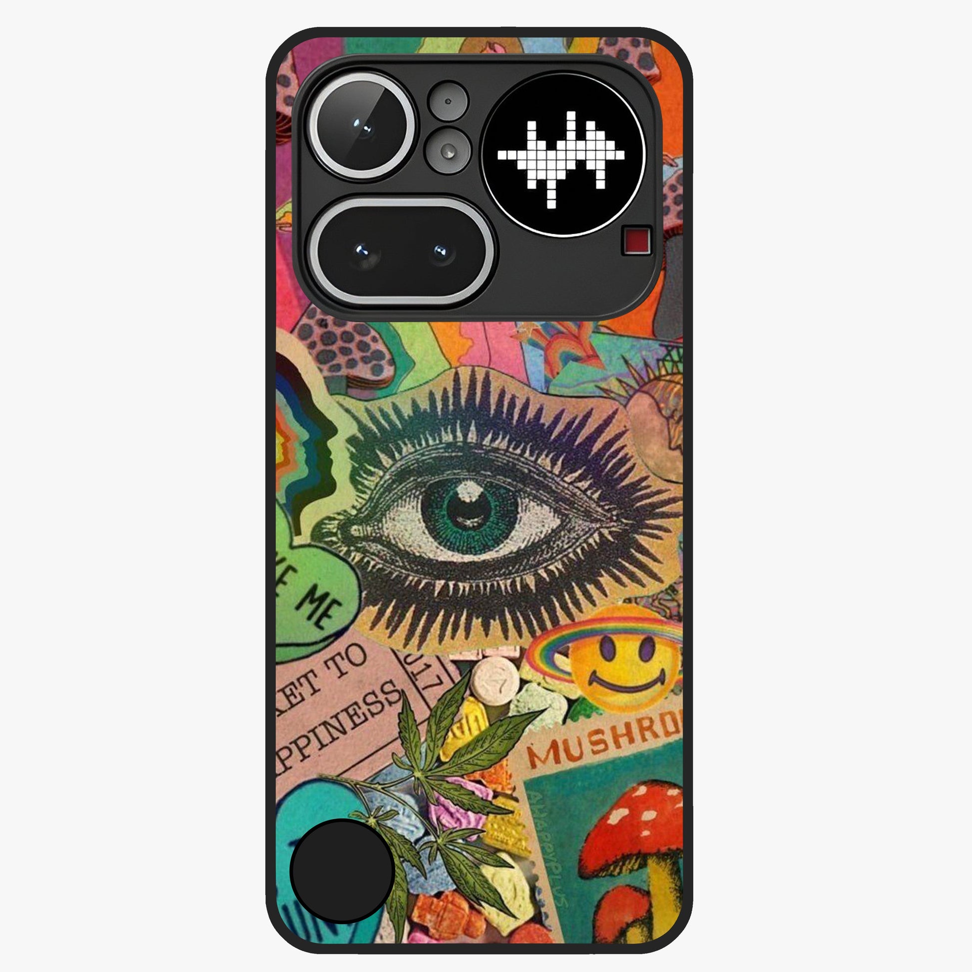 Mystic Eye Wonderland Glass Case showing flat back view with mystical eye themed artwork and glossy glass finish.