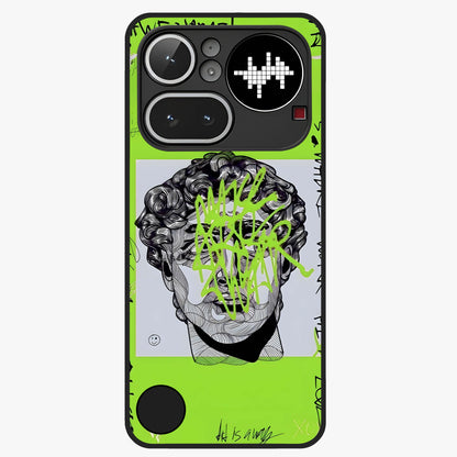 Neo Graffiti Rebellion Glass Case showing flat back view with vibrant graffiti artwork and glossy glass finish.