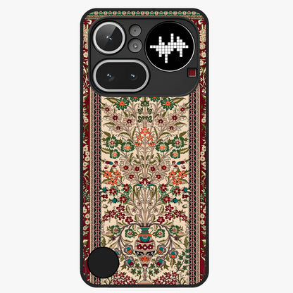 Persian Inspired Glass Case showing flat back view with ornate Persian style pattern artwork and glossy glass finish.