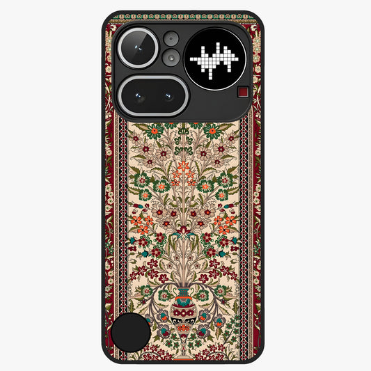 Persian Inspired Glass Case showing flat back view with ornate Persian style pattern artwork and glossy glass finish.