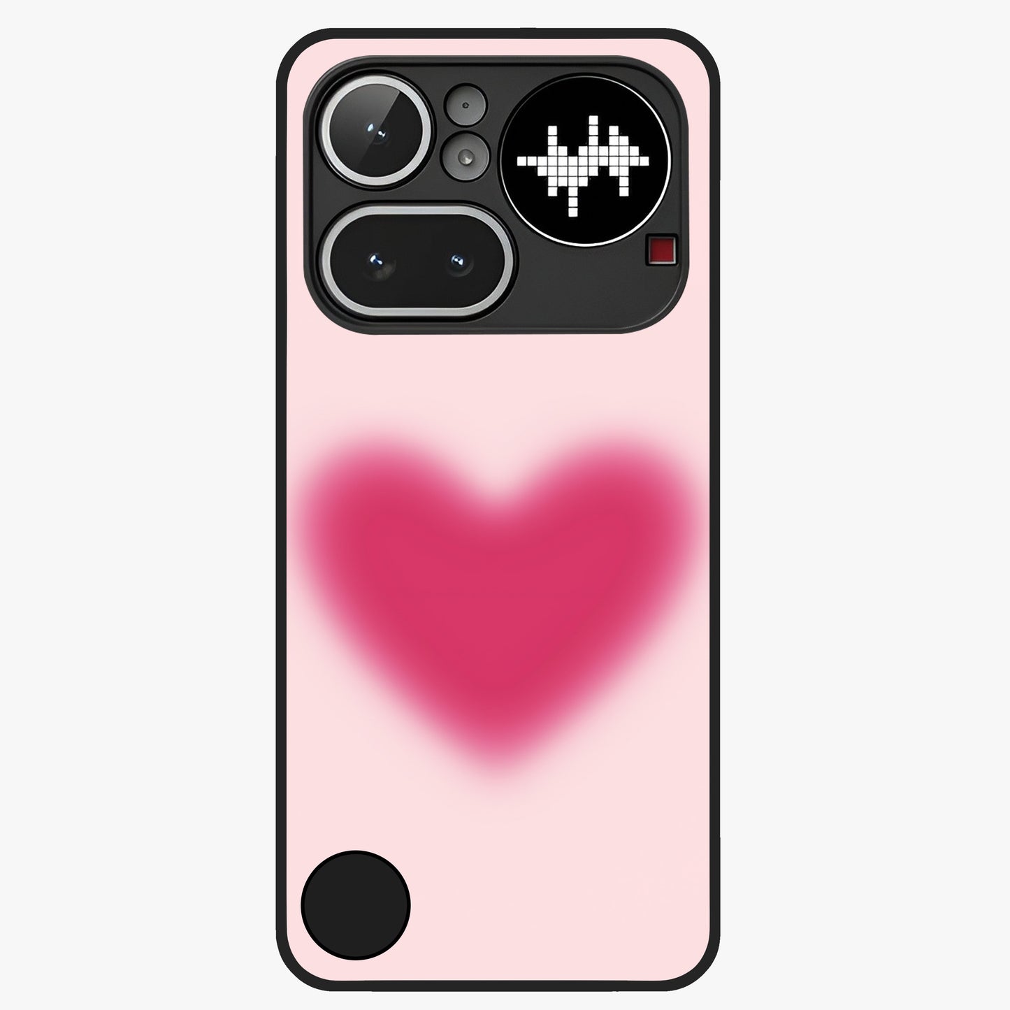 Pink Aura Heart Glass Case showing flat back view with glowing heart artwork and glossy glass finish.