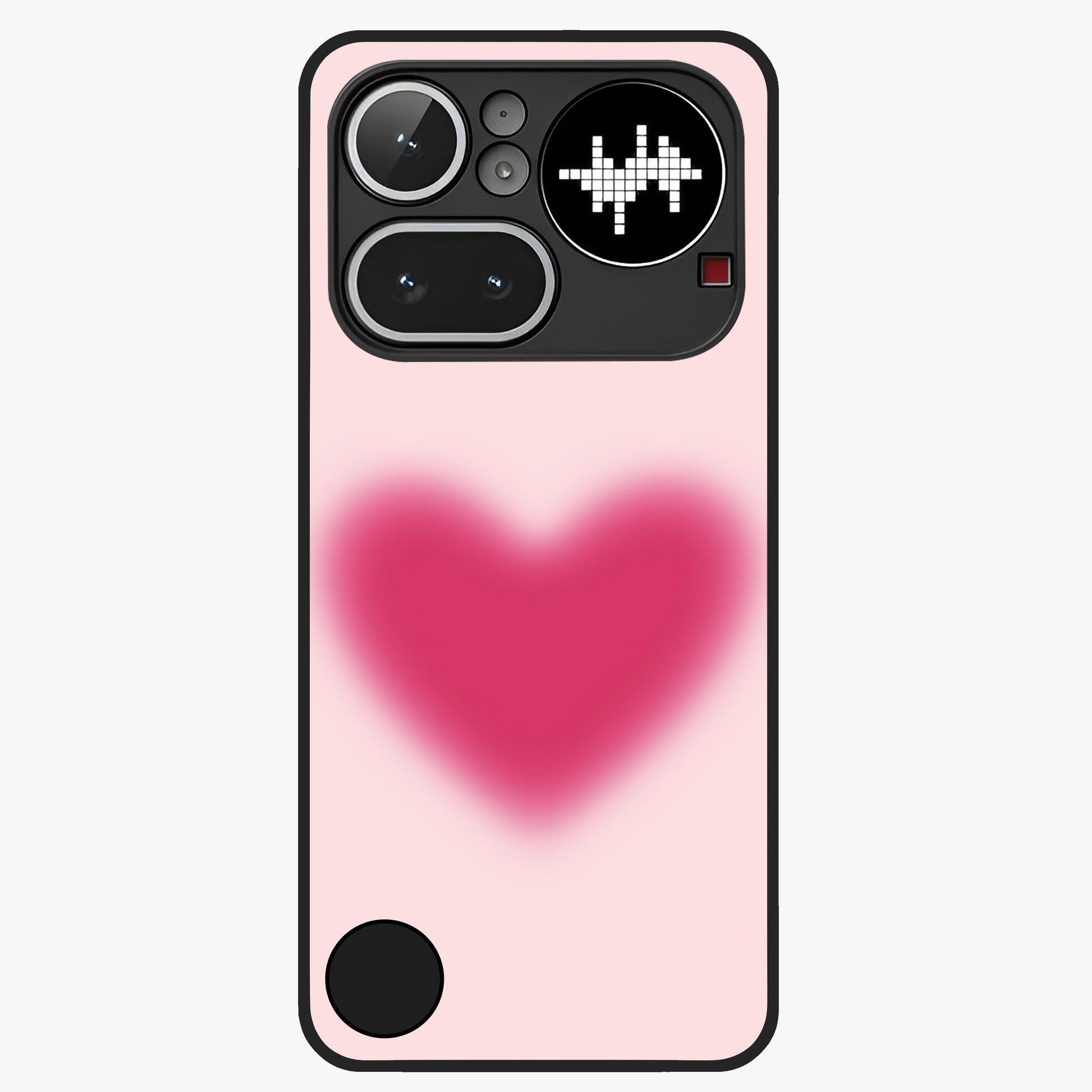 Pink Aura Heart Glass Case showing flat back view with glowing heart artwork and glossy glass finish.
