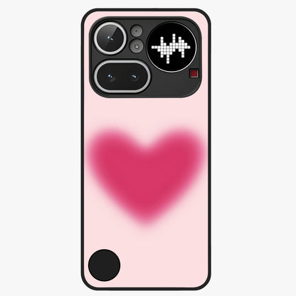 Pink Aura Heart Glass Case showing flat back view with glowing heart artwork and glossy glass finish.