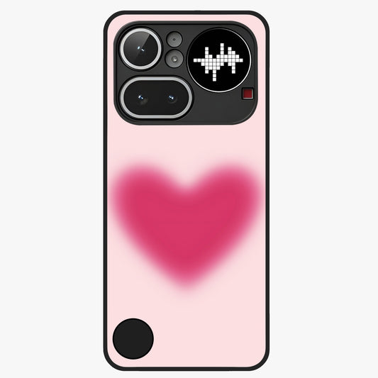 Pink Aura Heart Glass Case showing flat back view with glowing heart artwork and glossy glass finish.