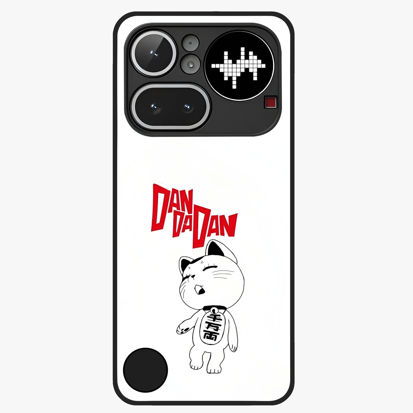 Playful Spirit Charm Glass Case showing flat back view with cheerful charm themed artwork and glossy glass finish.
