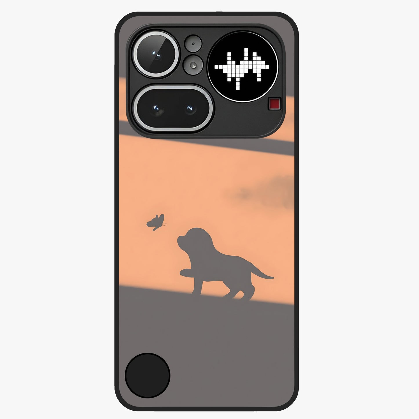 Puppy Shadow Art Glass Case showing flat back view with cute puppy shadow style artwork and glossy glass finish.