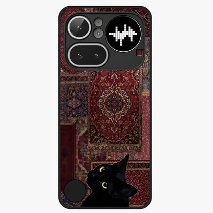 Regal Magic Cat Apple Glass Case showing flat back view with magical cat artwork holding apple and glossy glass finish.