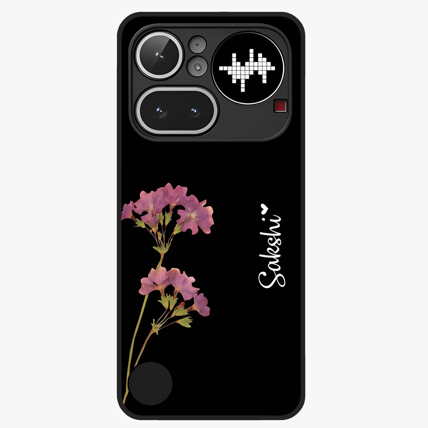 Riching Lavender Flower Custom Name Glass Case showing flat back view with lavender floral artwork and personalized name design.
