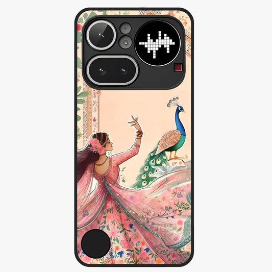 Royal Grace Muse Glass Case showing flat back view with elegant artistic artwork and glossy glass finish.