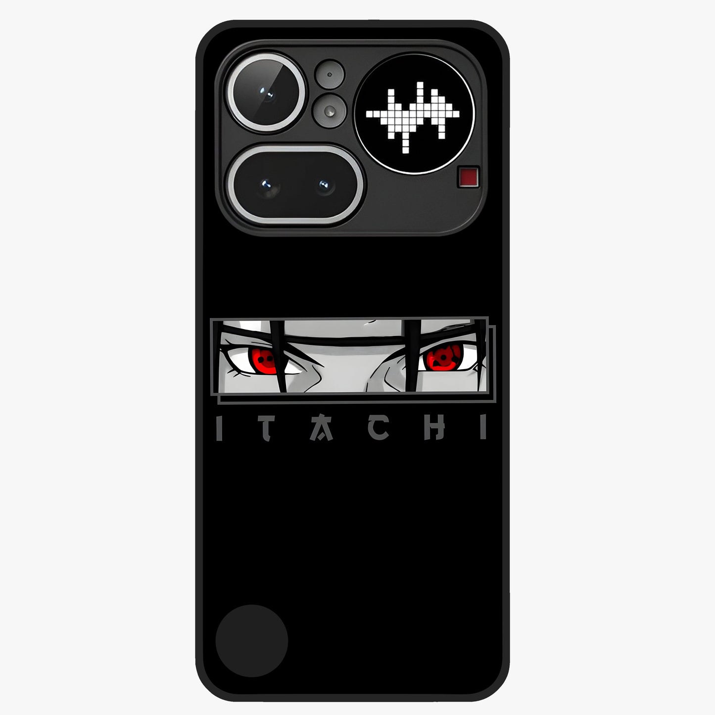 Scarlet Gaze Dominance Glass Case showing flat back view with striking red themed artwork and glossy glass finish.