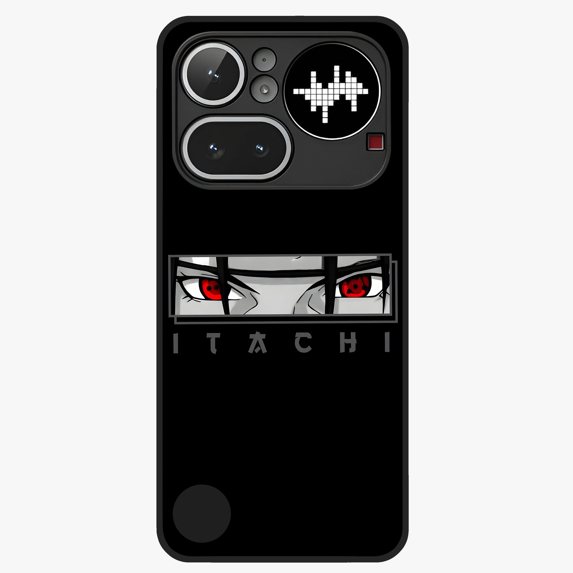 Scarlet Gaze Dominance Glass Case showing flat back view with striking red themed artwork and glossy glass finish.