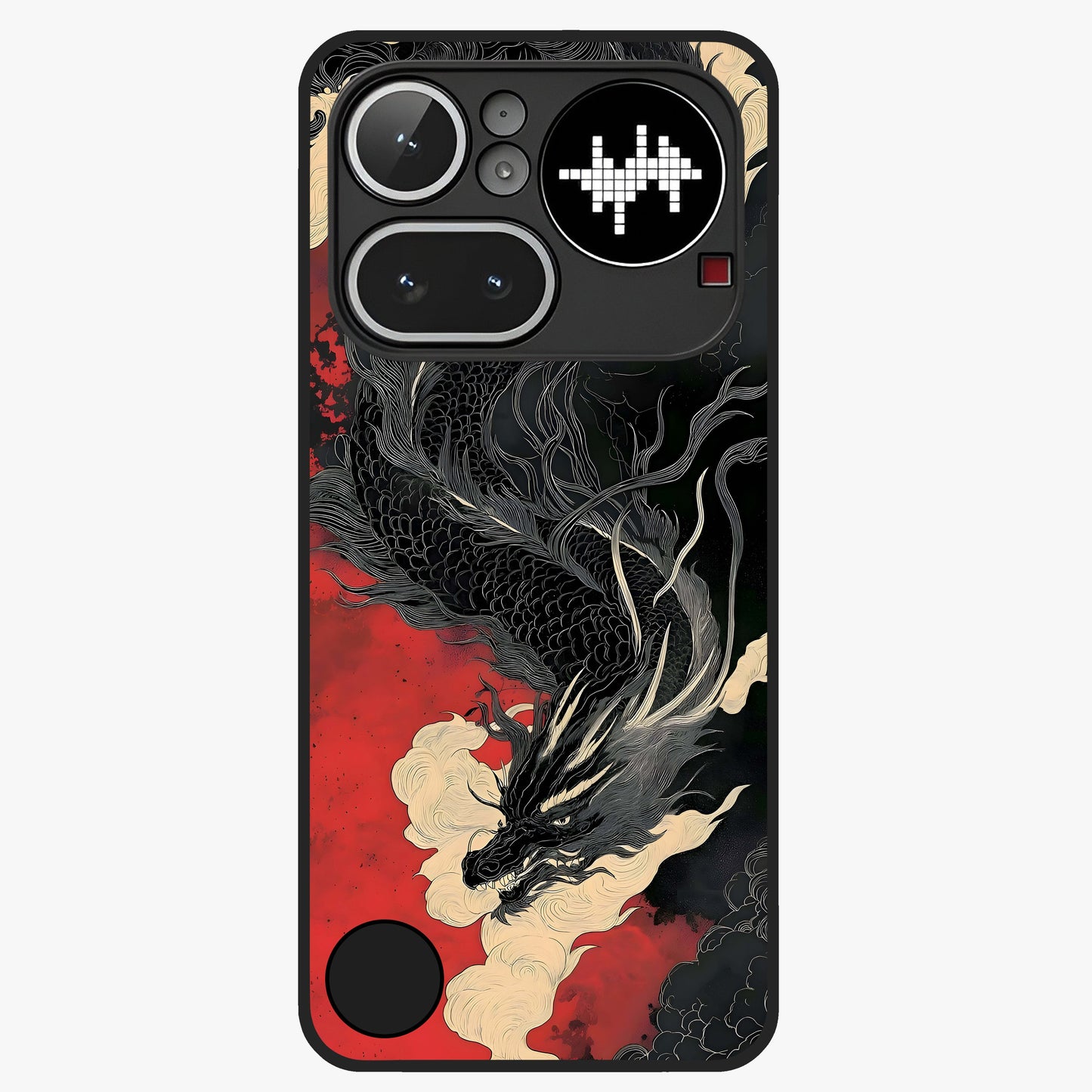 Shadow Dragon Fury Glass Case showing flat back view with fierce dragon artwork and glossy glass finish.