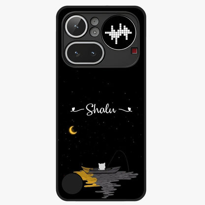 Silent Night Row Glass Case showing flat back view with calm night themed artwork and glossy glass finish.
