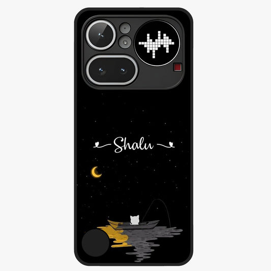 Silent Night Row Glass Case showing flat back view with calm night themed artwork and glossy glass finish.