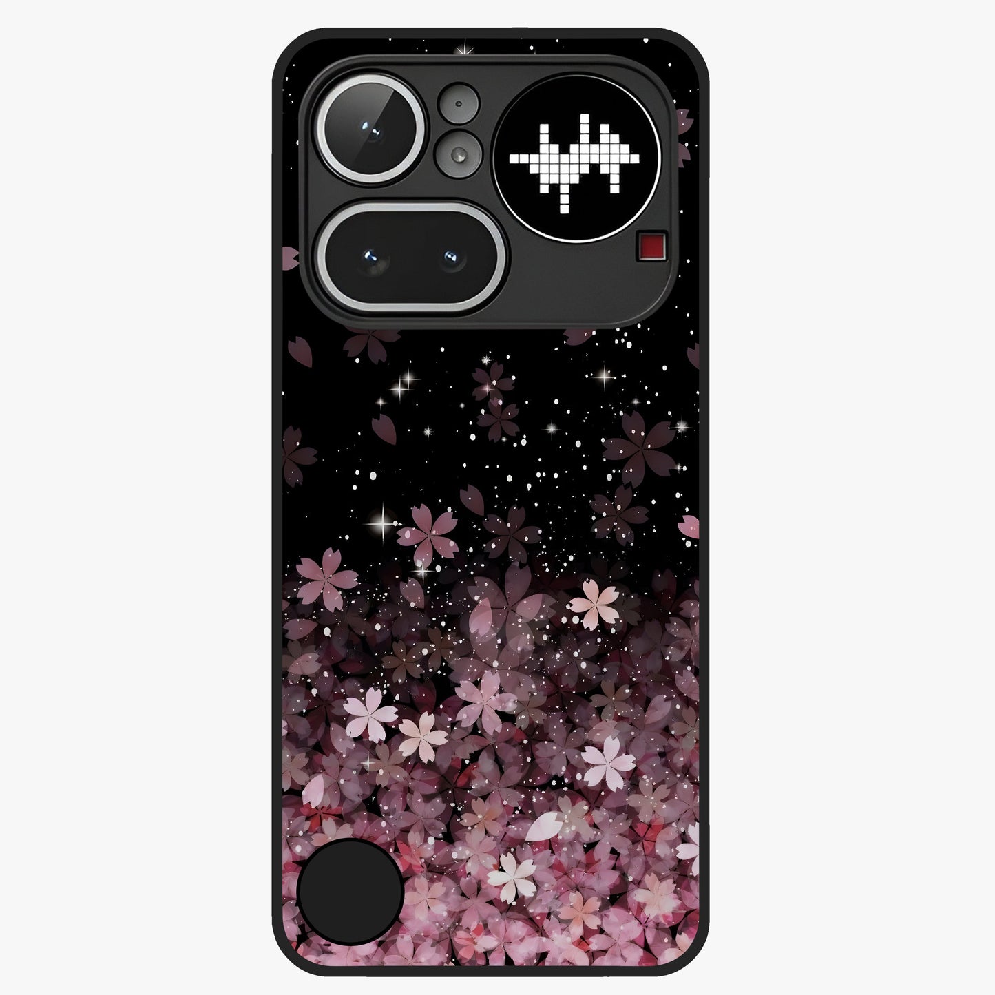 Small Starry Flowers Glass Case showing flat back view with delicate starry floral artwork and glossy glass finish.