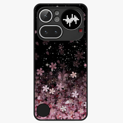 Small Starry Flowers Glass Case showing flat back view with delicate starry floral artwork and glossy glass finish.