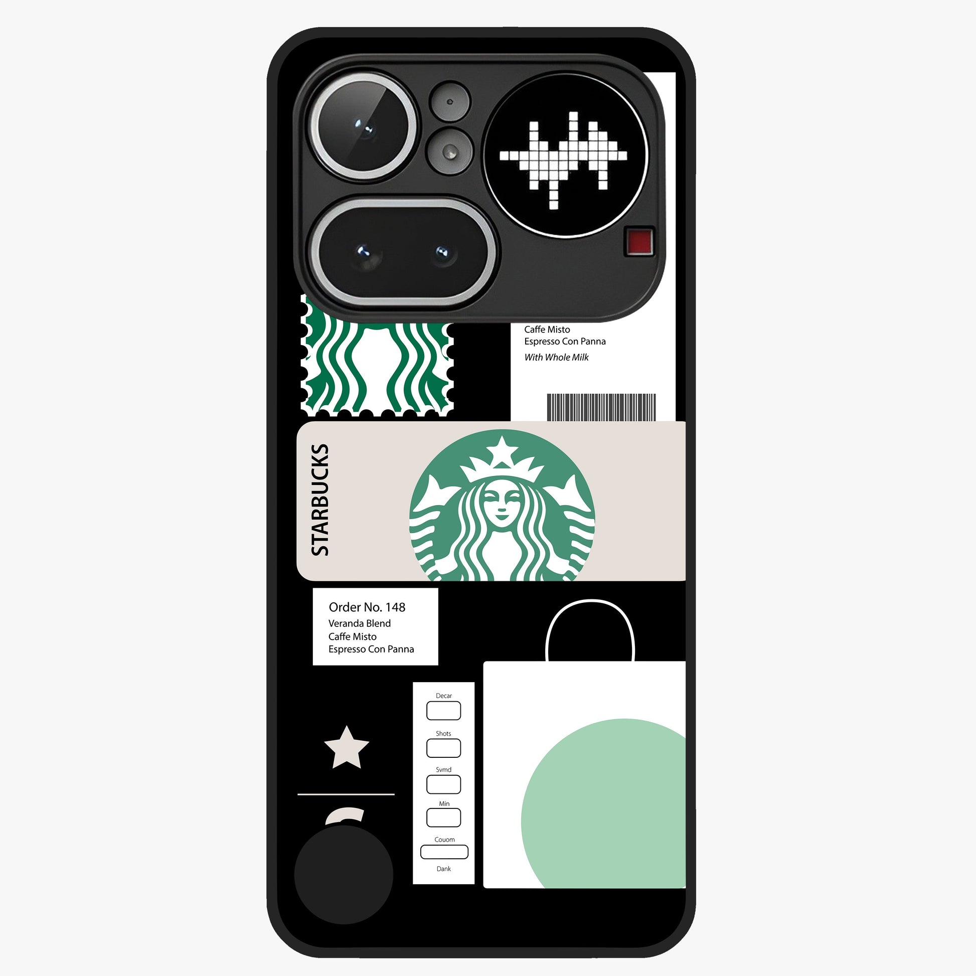 Starbucks Mocha Glass Case showing flat back view with coffee inspired artwork and glossy glass finish.