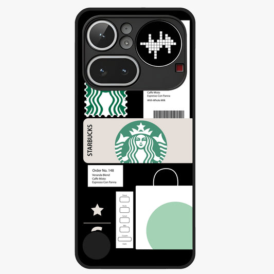 Starbucks Mocha Glass Case showing flat back view with coffee inspired artwork and glossy glass finish.