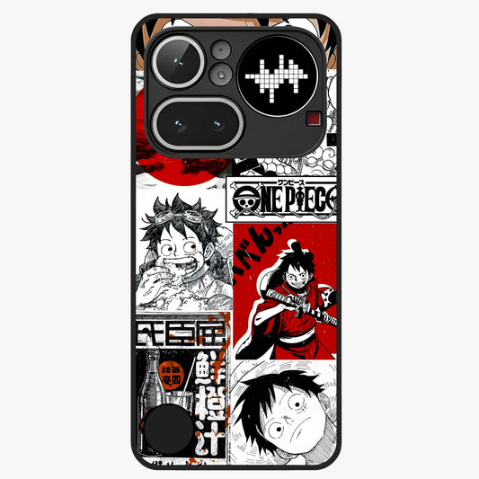 Strawhat Chaos Panels Glass Case showing flat back view with anime inspired chaos panel artwork and glossy glass finish.