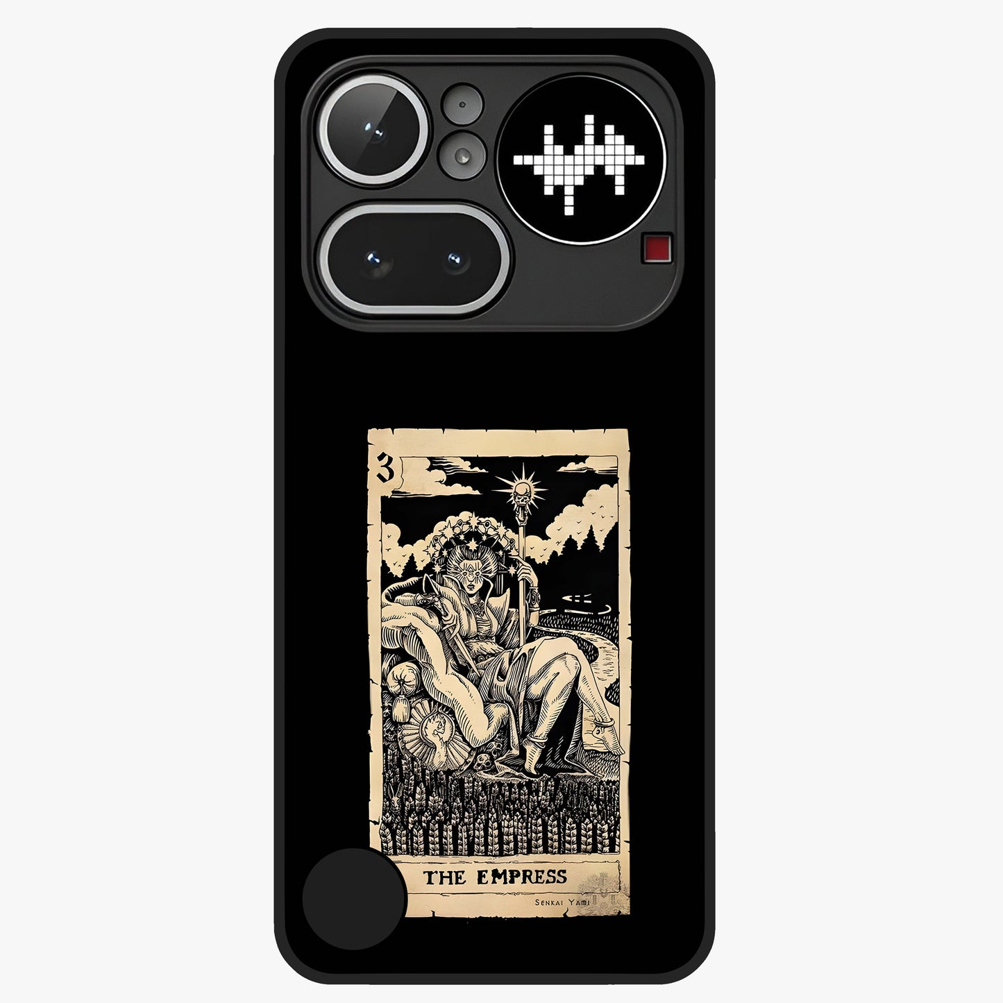 The Empress Glass Case showing flat back view with regal feminine artwork and glossy glass finish.