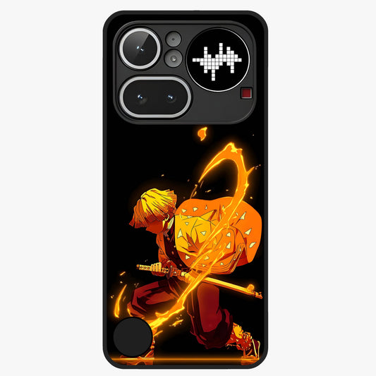 Thunder Flame Execution Glass Case showing flat back view with powerful flame and lightning artwork and glossy glass finish.
