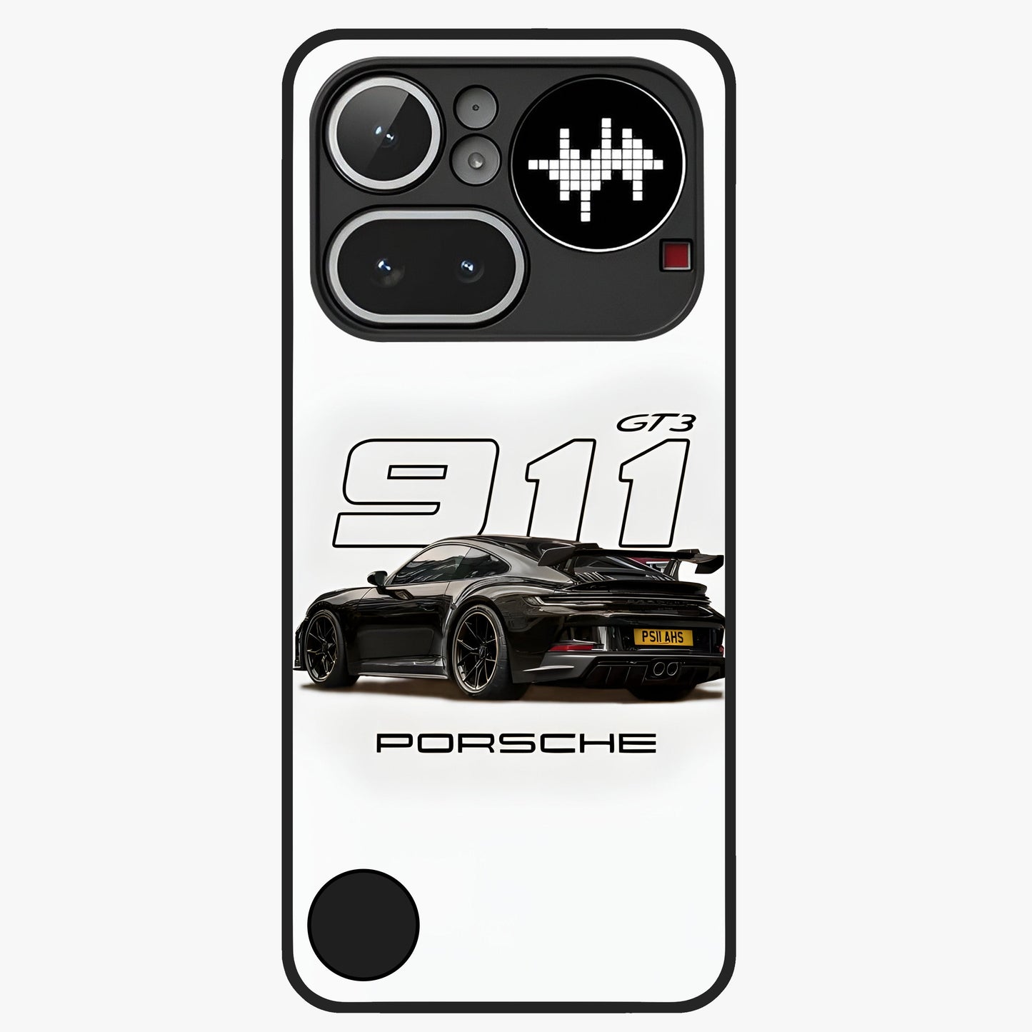Turbo Legacy Icon Glass Case showing flat back view with iconic sports car inspired artwork and glossy glass finish.