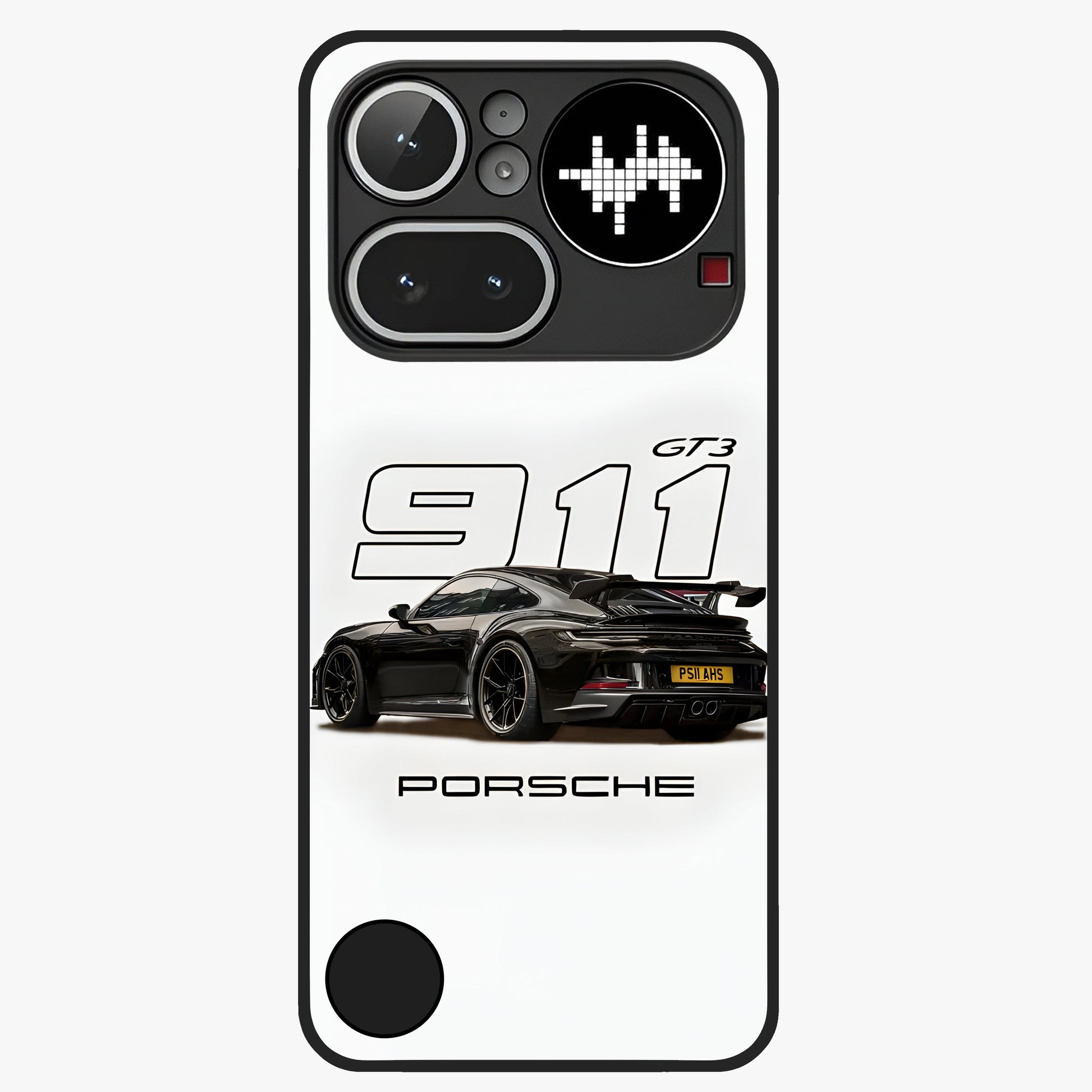 Turbo Legacy Icon Glass Case showing flat back view with iconic sports car inspired artwork and glossy glass finish.
