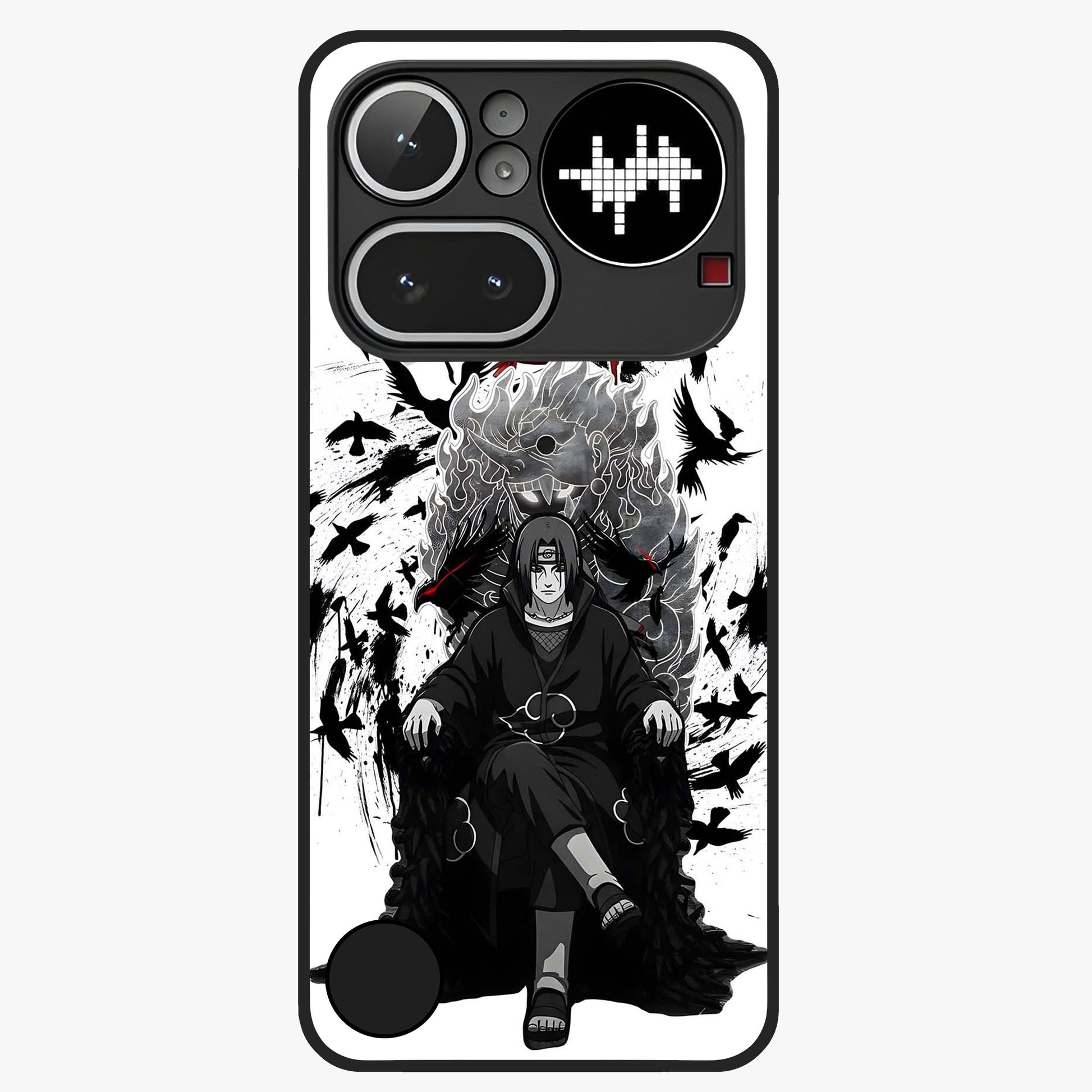 Uchiha Shadow Throne Glass Case showing flat back view with cosmic underwater themed artwork and glossy glass finish.