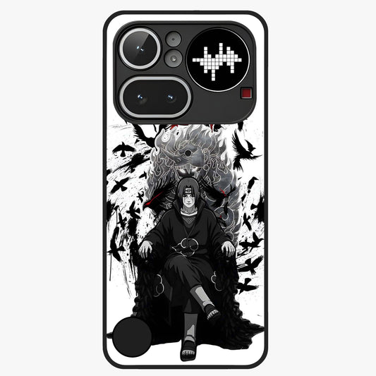 Uchiha Shadow Throne Glass Case showing flat back view with cosmic underwater themed artwork and glossy glass finish.