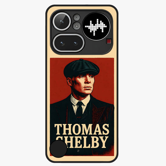 Vintage Mafia Authority Glass Case showing flat back view with bold vintage mafia inspired artwork and glossy glass finish.