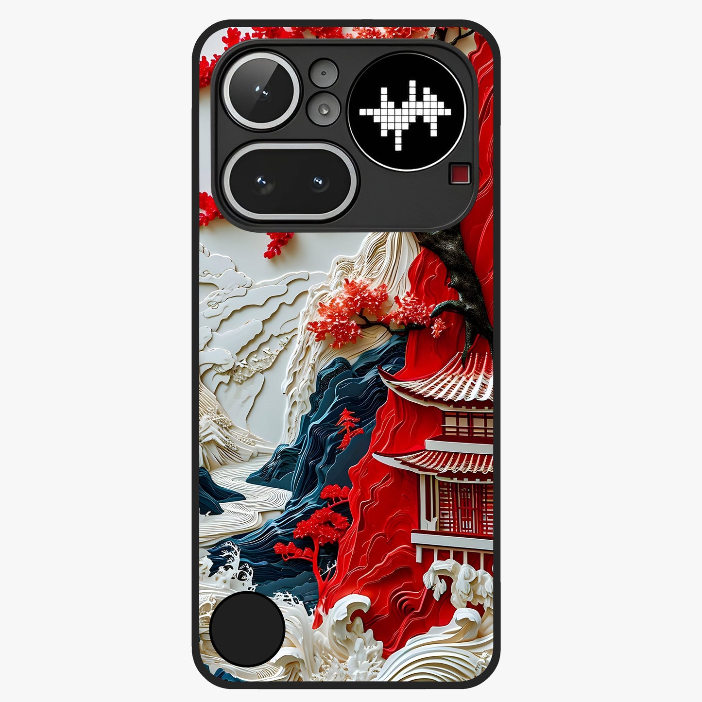 Whispers Of Sakura Waves Glass Case showing flat back view with cherry blossom wave artwork and glossy glass finish.