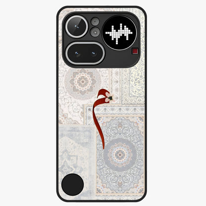 White Aesthetic Bow Glass Case showing flat back view with minimal bow artwork and glossy glass finish.