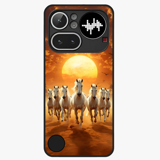 Wild Sunset Majesty Glass Case showing flat back view with majestic sunset landscape artwork and glossy glass finish.