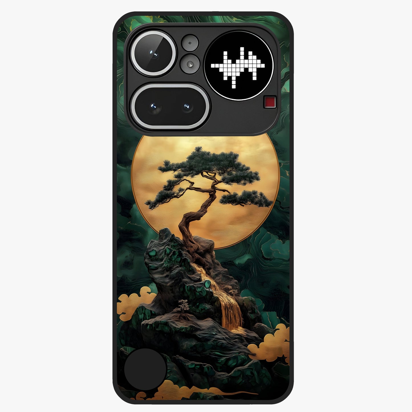 Zen Moon Rise Glass Case showing flat back view with calm moonrise artwork and glossy glass finish.