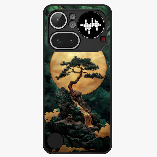 Zen Moon Rise Glass Case showing flat back view with calm moonrise artwork and glossy glass finish.