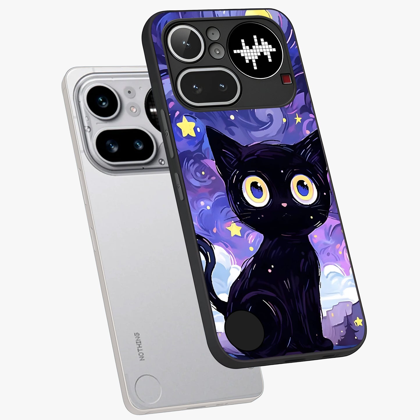 Abstract Cat Art Glass Case displayed in angled mockup highlighting modern abstract cat artwork and sleek glass surface.