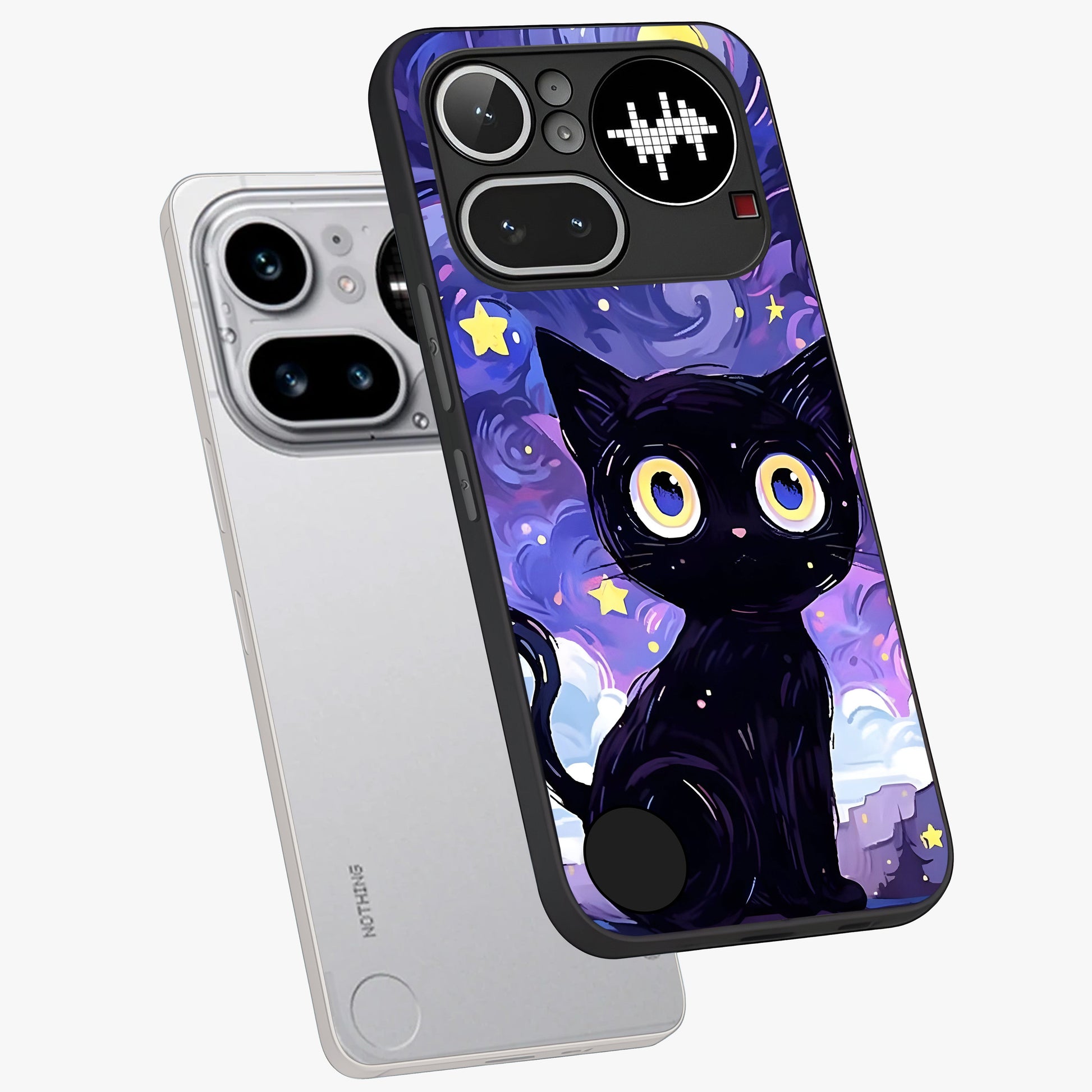 Abstract Cat Art Glass Case displayed in angled mockup highlighting modern abstract cat artwork and sleek glass surface.