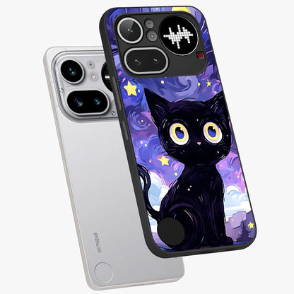 Abstract Cat Art Glass Case displayed in angled mockup highlighting modern abstract cat artwork and sleek glass surface.