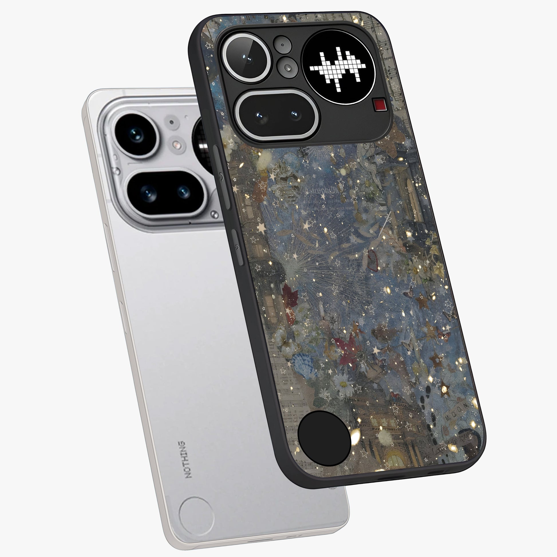 Aesthetic Astrolophia Glass Case displayed in angled mockup highlighting artistic aesthetic elements and smooth glass surface.