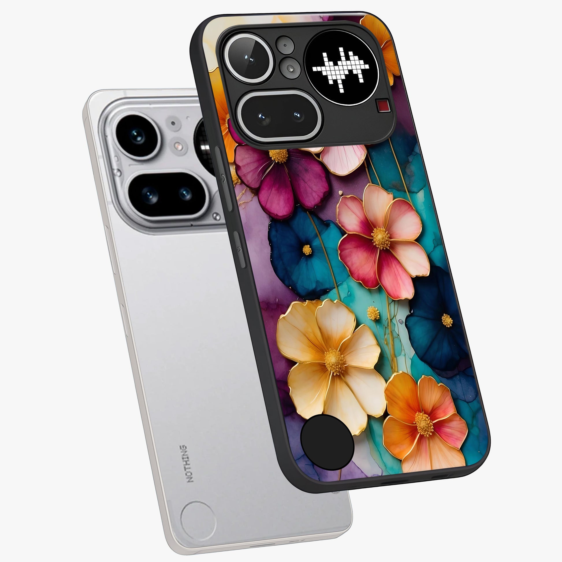 Artlyn Grace Flower Pattern Glass Case displayed in angled mockup highlighting delicate flower pattern design and smooth glass surface.
