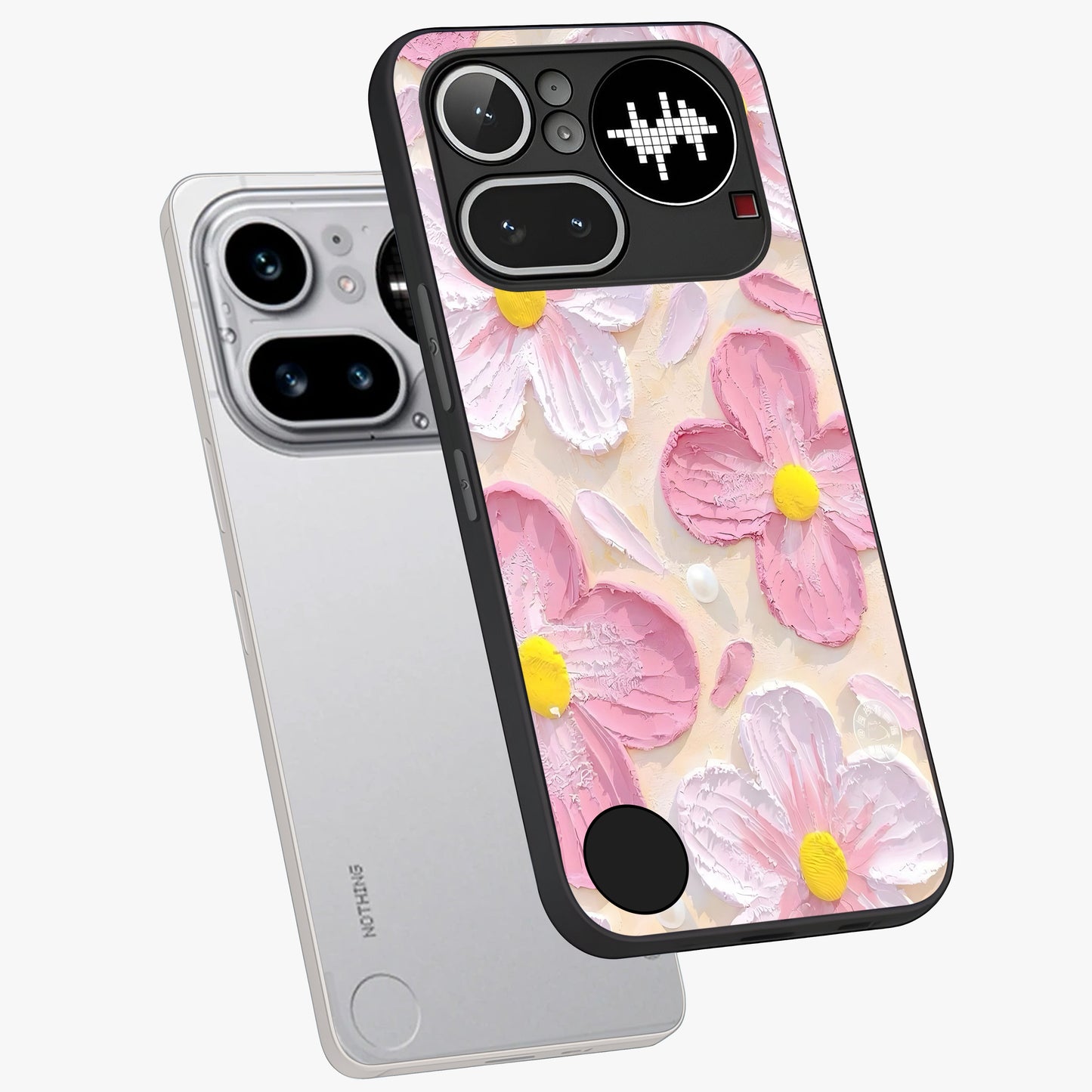 Blush Bloom Texture Glass Case displayed in angled mockup highlighting subtle bloom pattern with aesthetic pastel design.