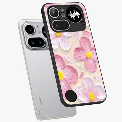 Blush Bloom Texture Glass Case displayed in angled mockup highlighting subtle bloom pattern with aesthetic pastel design.
